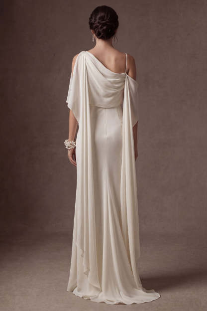 White Spaghetti Straps Sleeveless Backless Long Wedding Dress with Slit