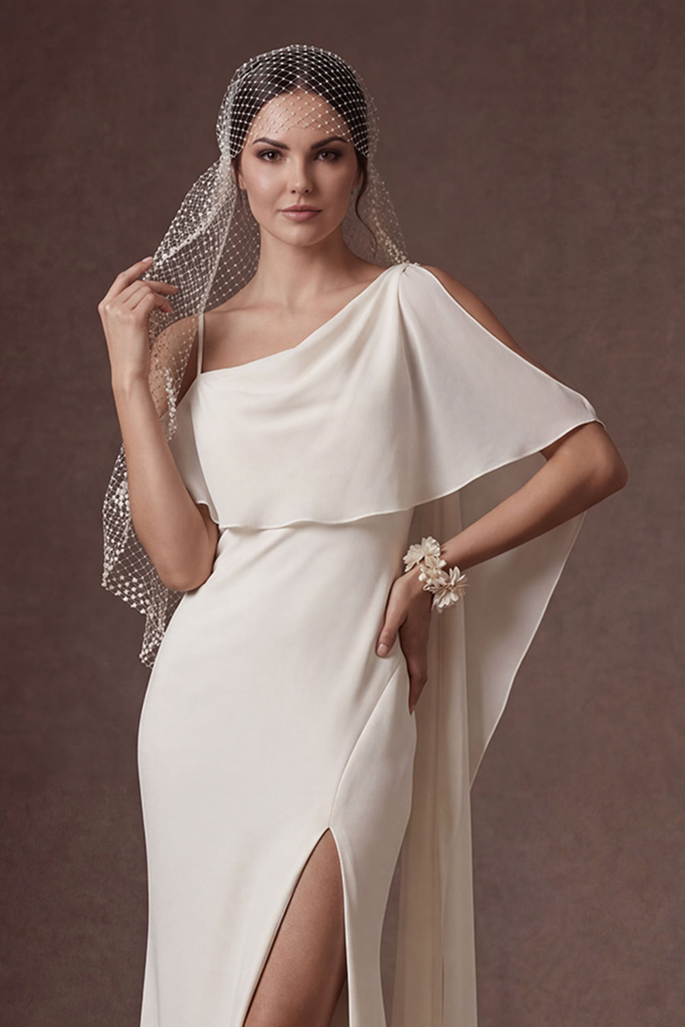 White Spaghetti Straps Sleeveless Backless Long Wedding Dress with Slit