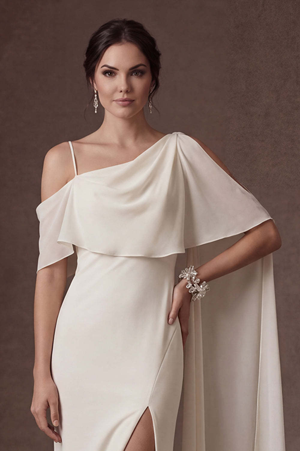 White Spaghetti Straps Sleeveless Backless Long Wedding Dress with Slit