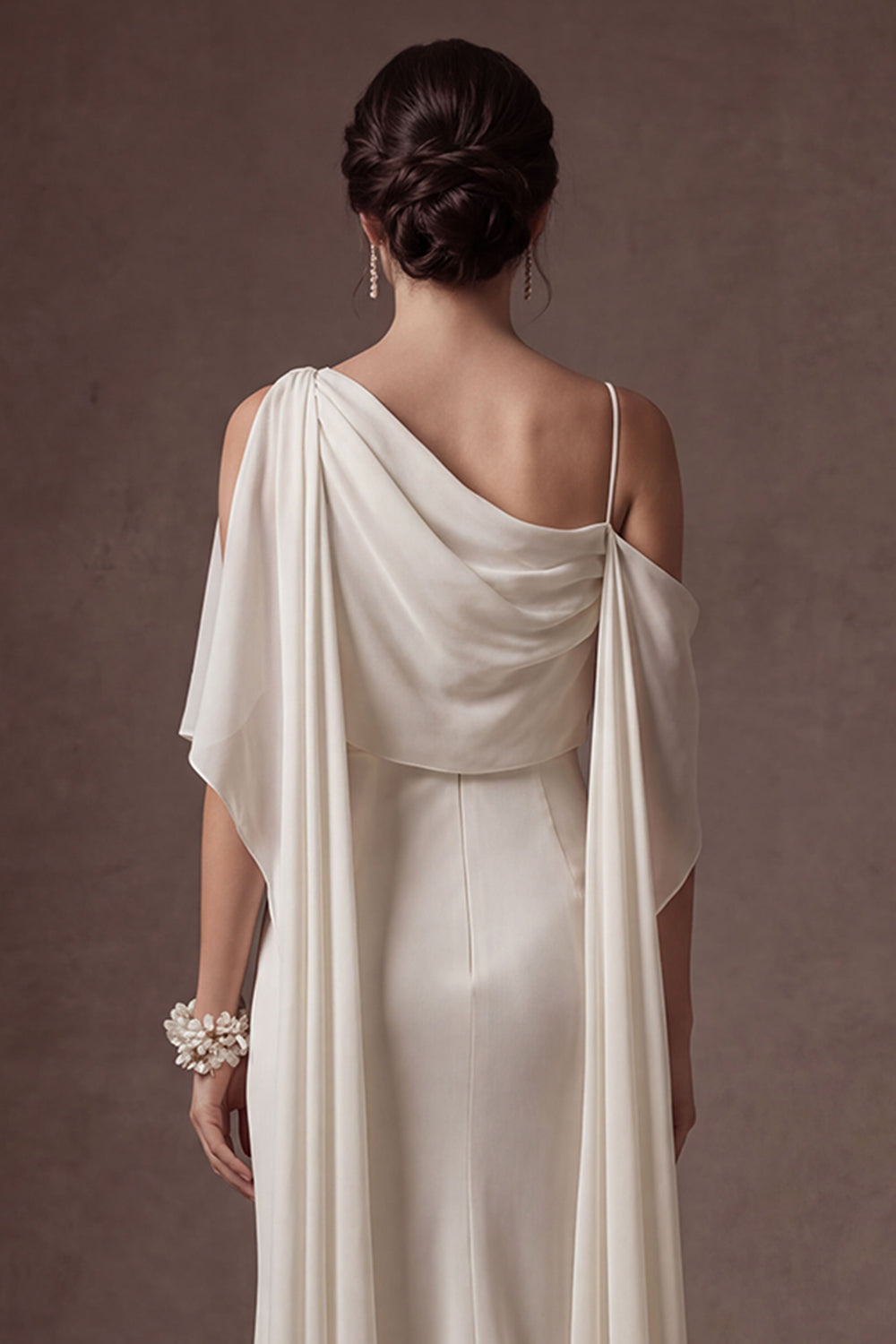 White Spaghetti Straps Sleeveless Backless Long Wedding Dress with Slit