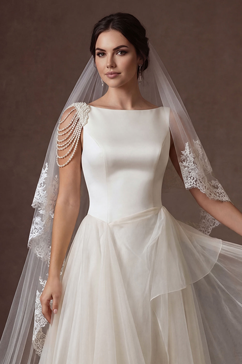 Sheath A Line Ruffled Round Neck Sleeveless High Low Wedding Dress