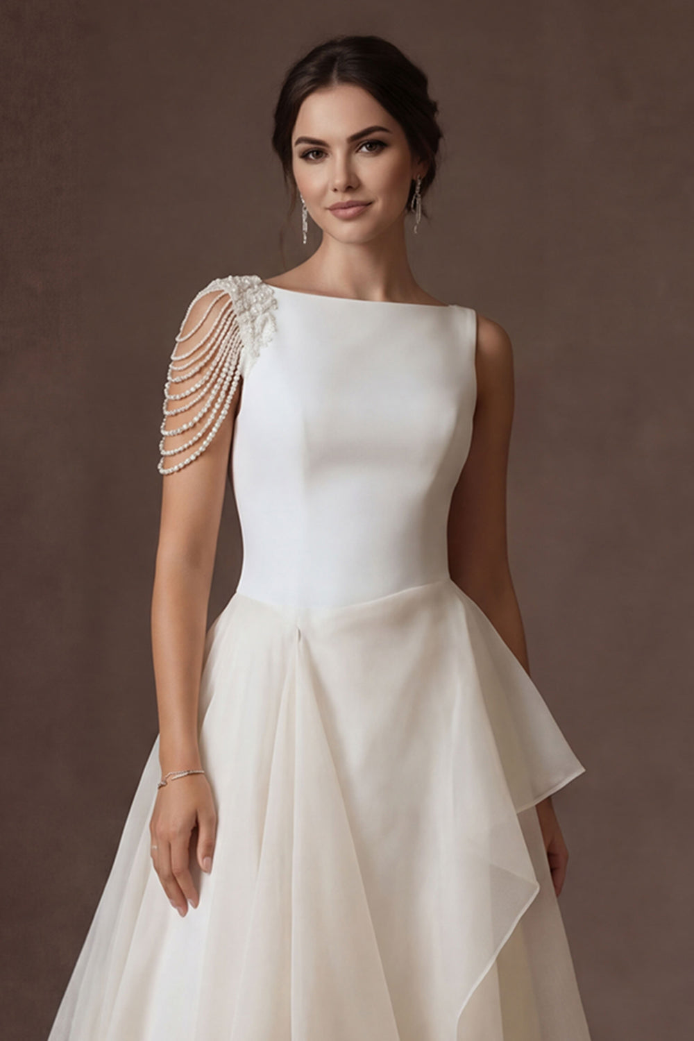 Sheath A Line Ruffled Round Neck Sleeveless High Low Wedding Dress