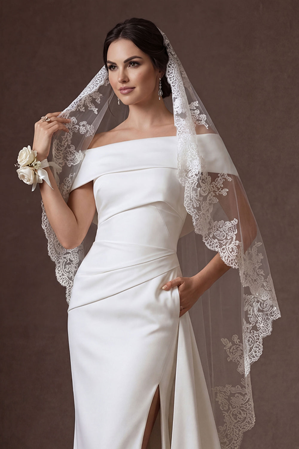 Mermaid White Satin Off the Shoulder Ruched Long Wedding Dress with Slit