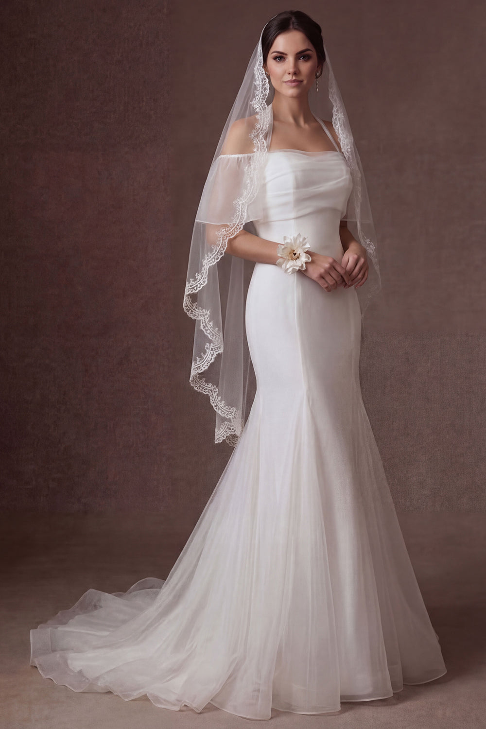 Cold Shoulder White Mermaid Short Sleeves Long Wedding Dress