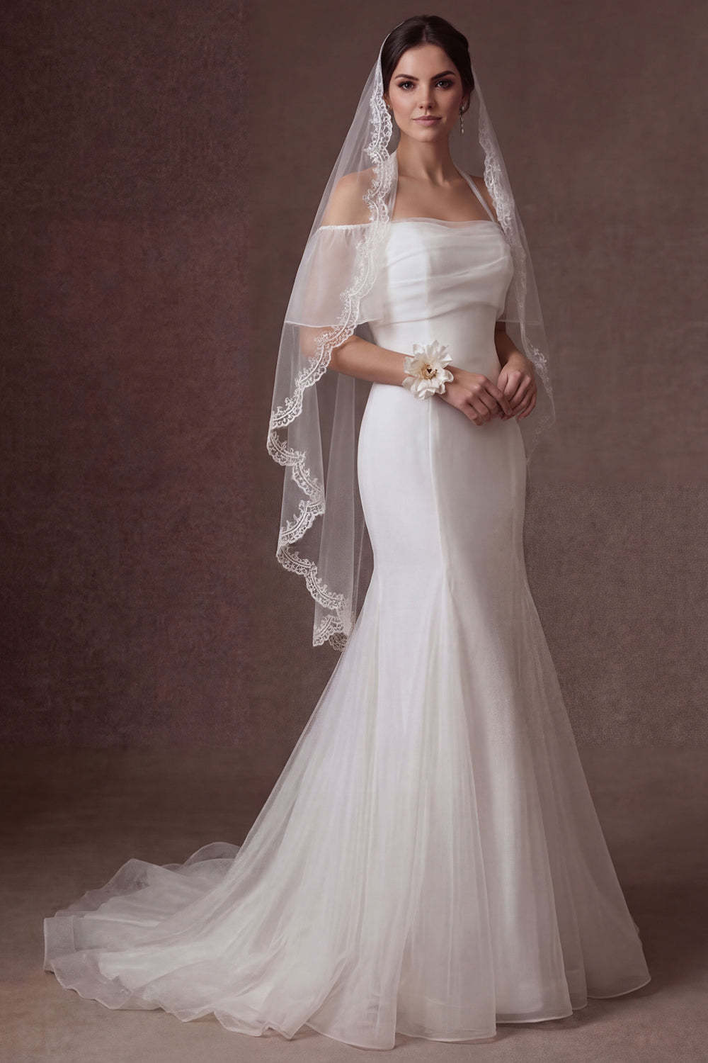 Leely Women Cold Shoulder White Mermaid Long Wedding Dress Short Sleeves Backless Sleeveless Bridal Dress