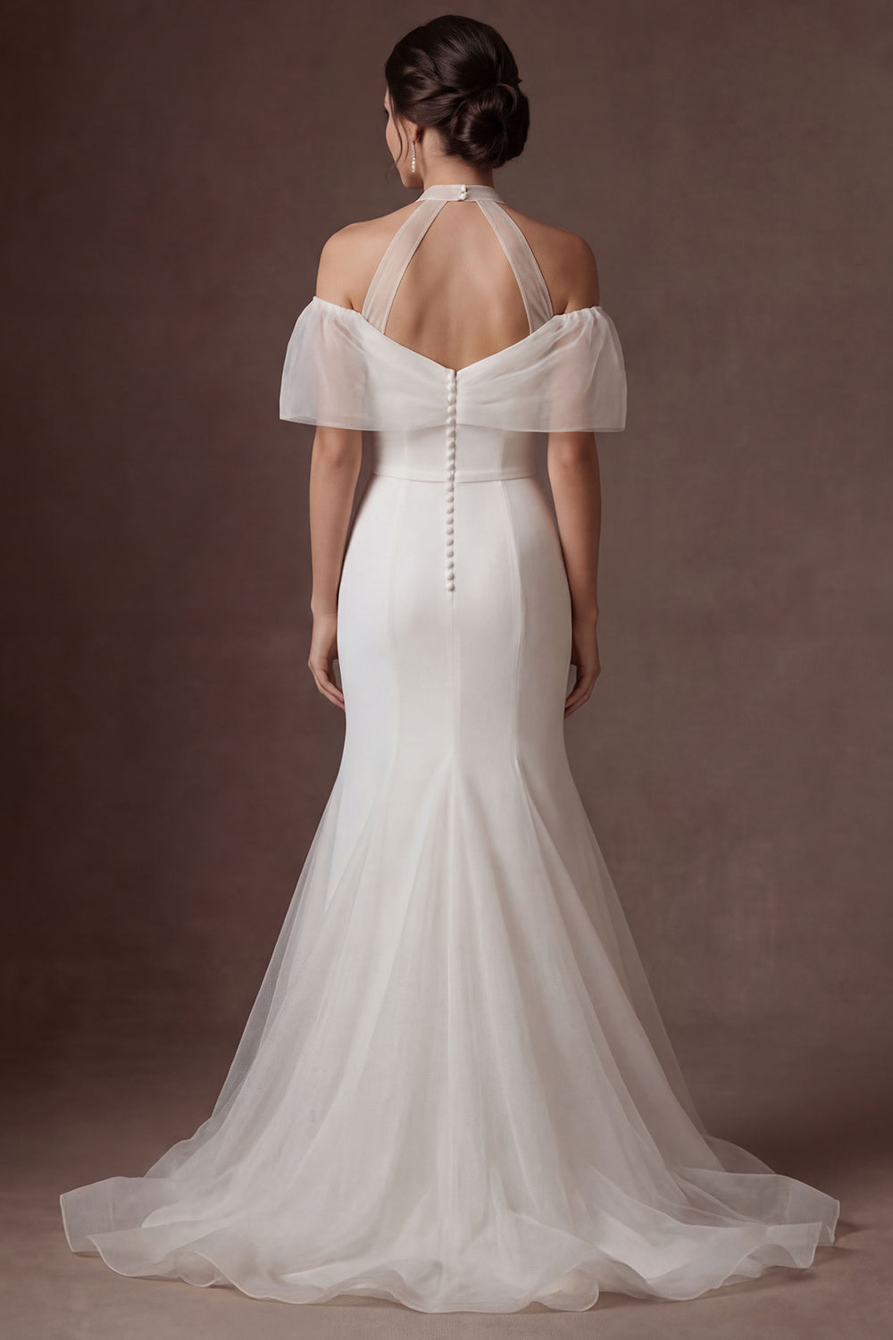 Cold Shoulder White Mermaid Short Sleeves Long Wedding Dress