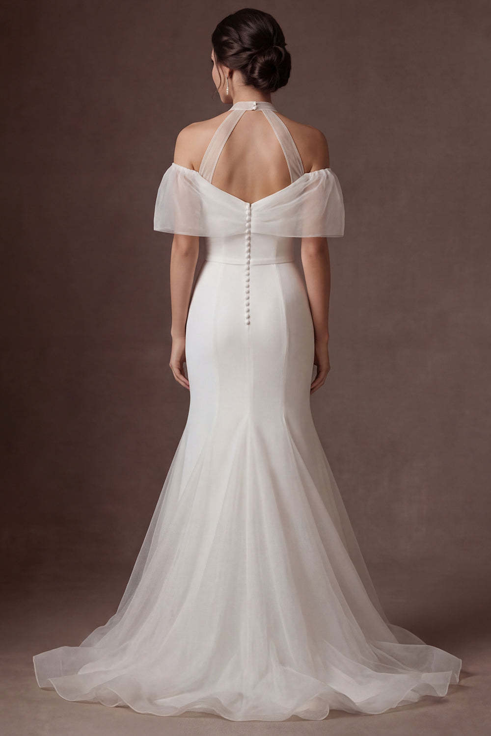 Cold Shoulder White Mermaid Short Sleeves Long Wedding Dress