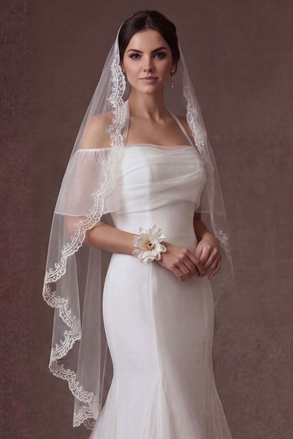 Cold Shoulder White Mermaid Short Sleeves Long Wedding Dress