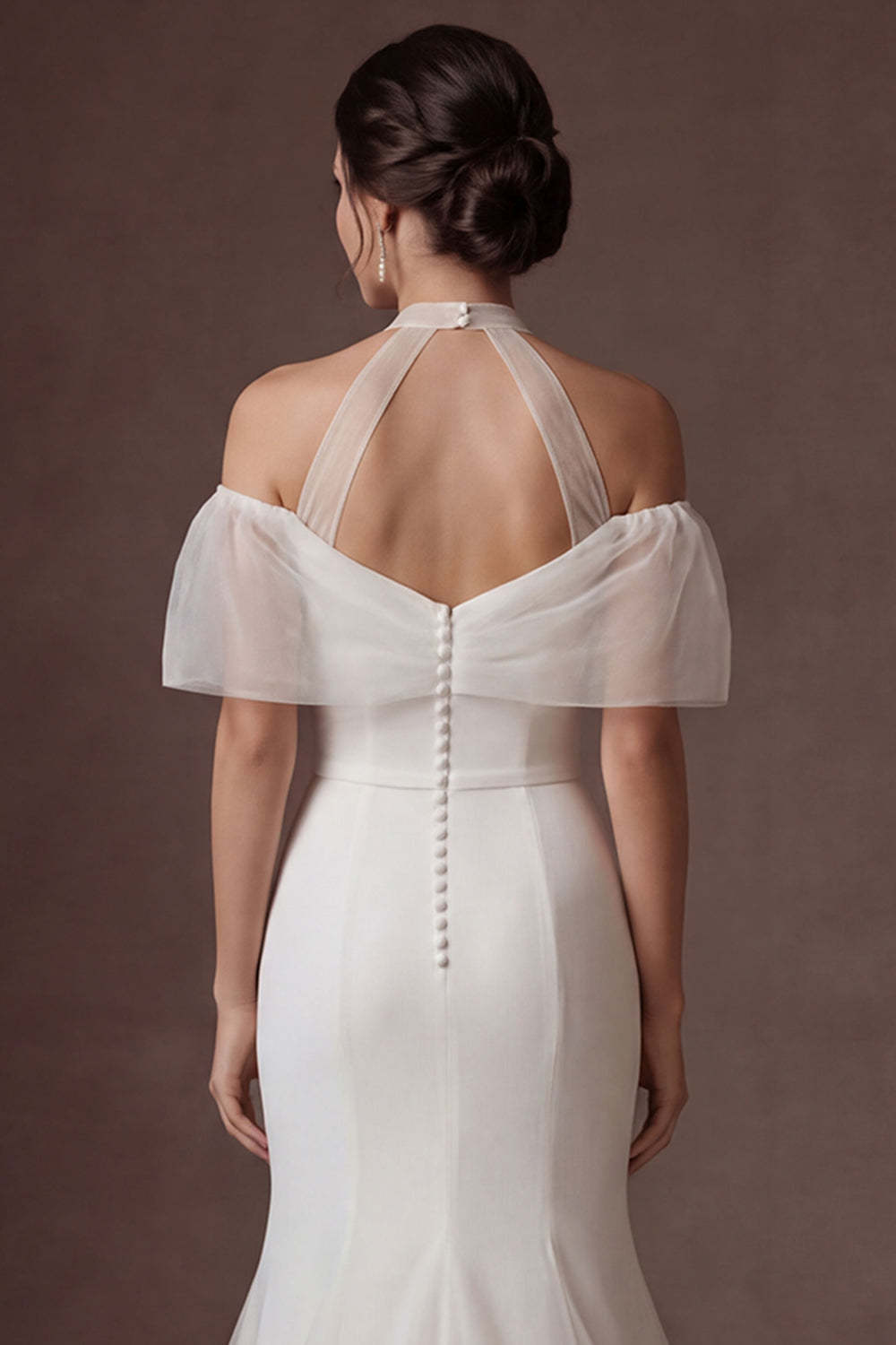 Cold Shoulder White Mermaid Short Sleeves Long Wedding Dress