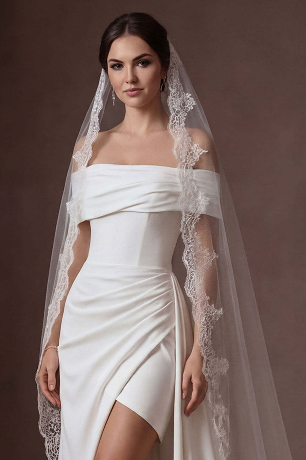 Satin White Off the Shoulder Mermaid Ruched Long Bridal Dress with Slit