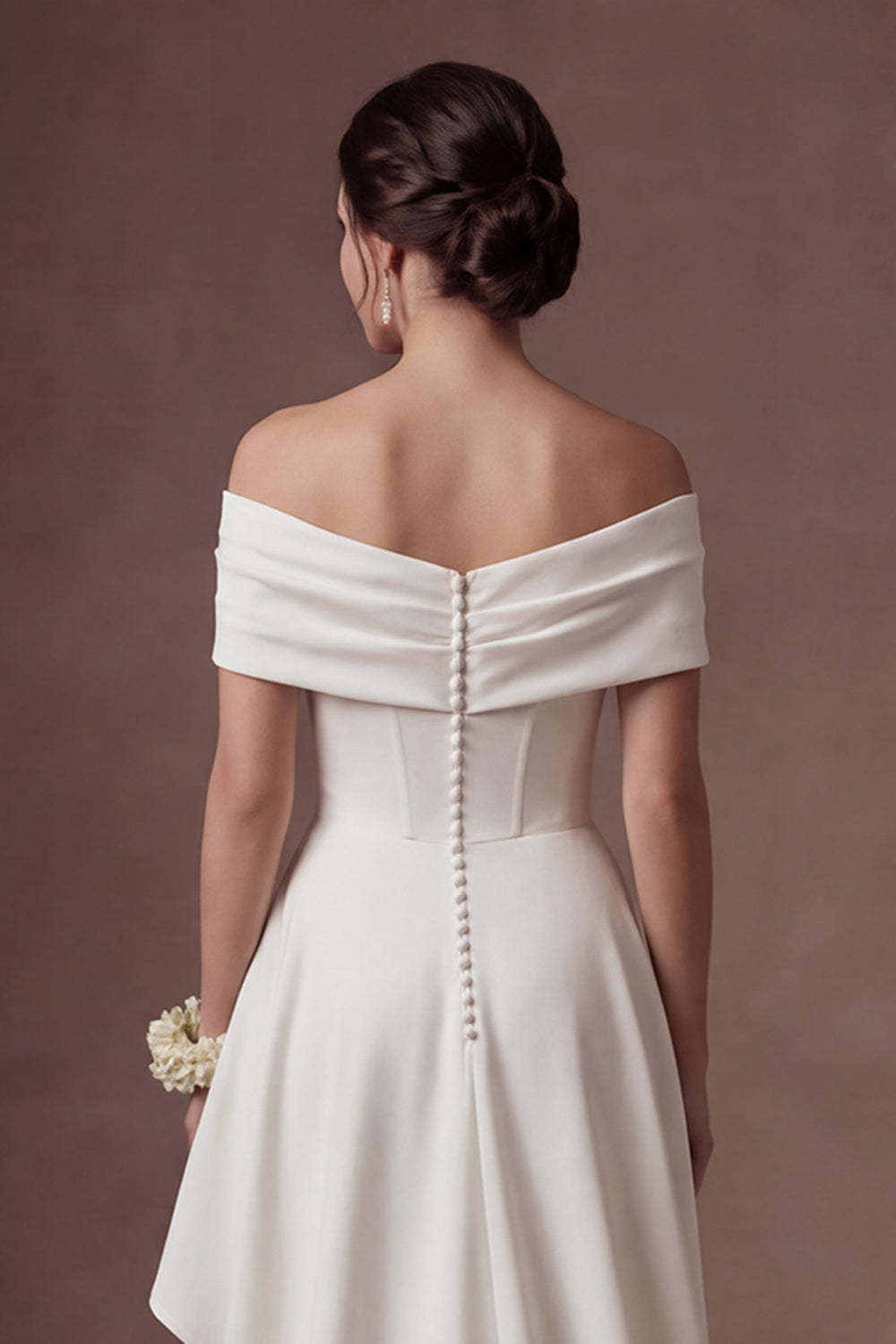 Satin White Off the Shoulder Mermaid Ruched Long Bridal Dress with Slit