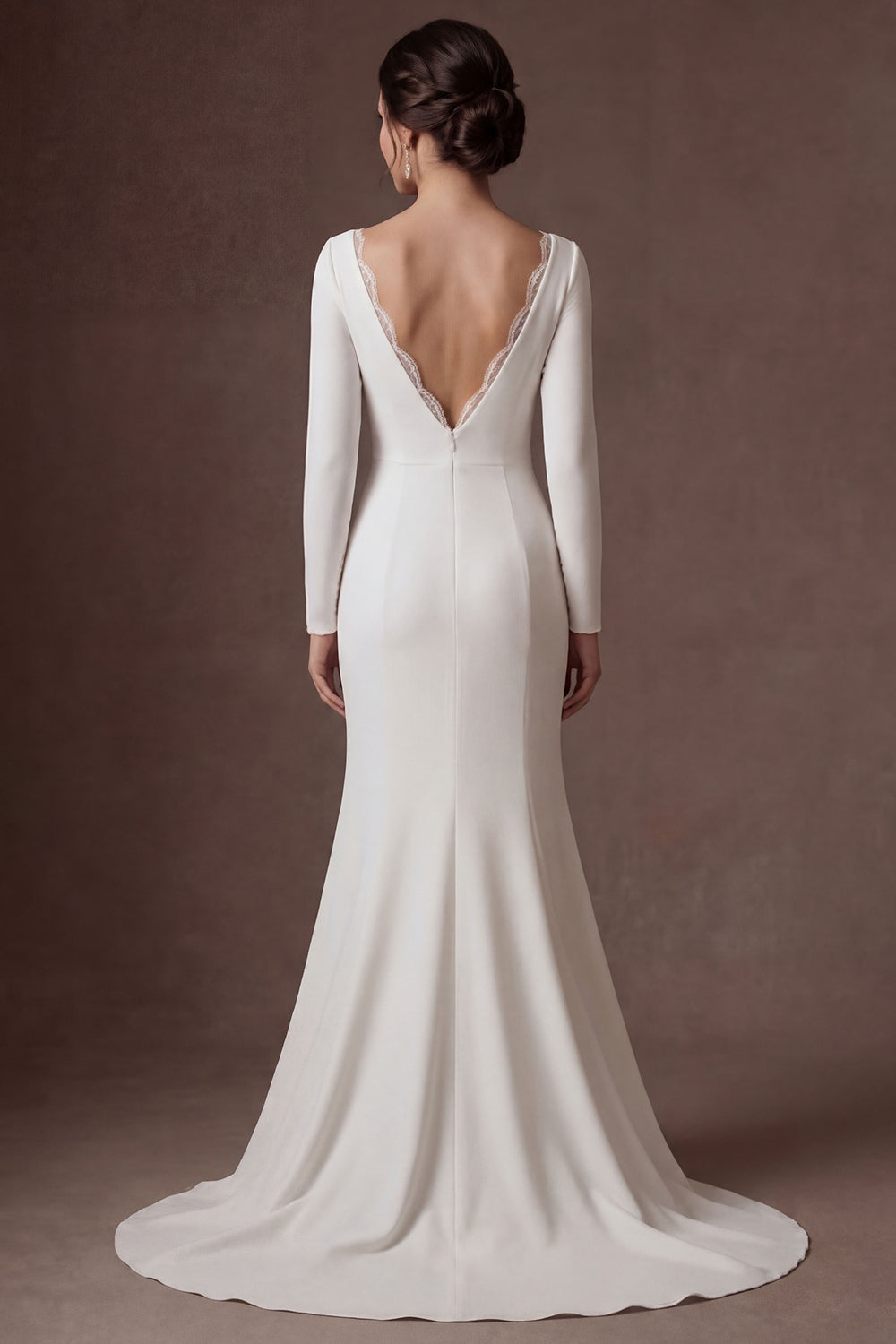 Beaded White Mermaid Ruched Round Neck Long Wedding Dress with Slit
