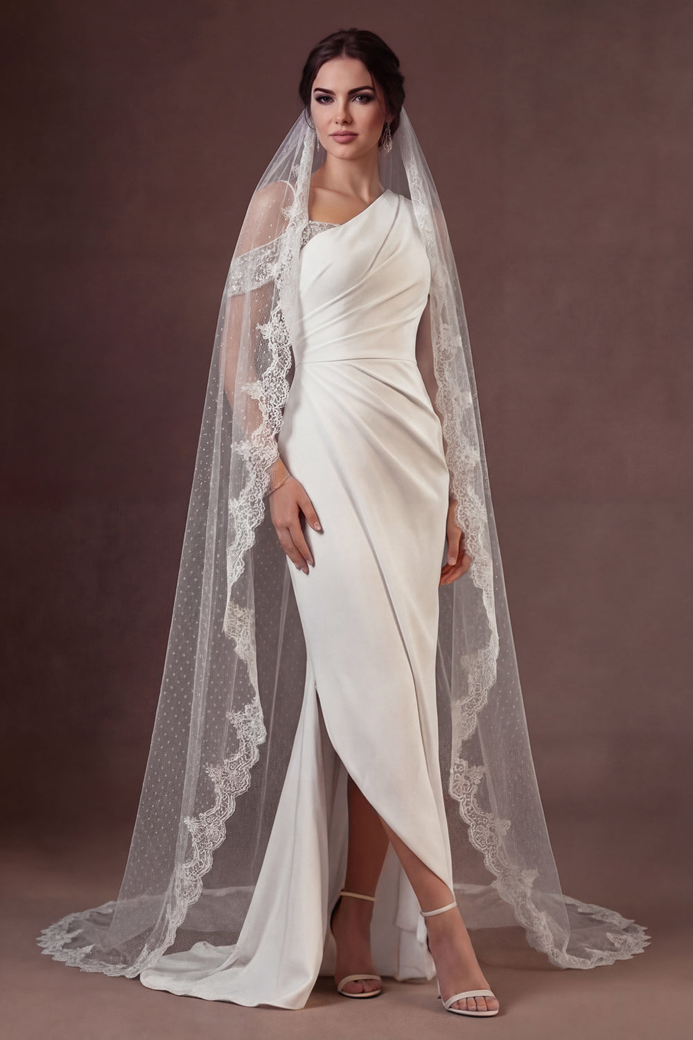 Leely Women Cold Shoulder Mermaid Sleeveless Long Wedding Dress Ruched Backless Bridal Dress