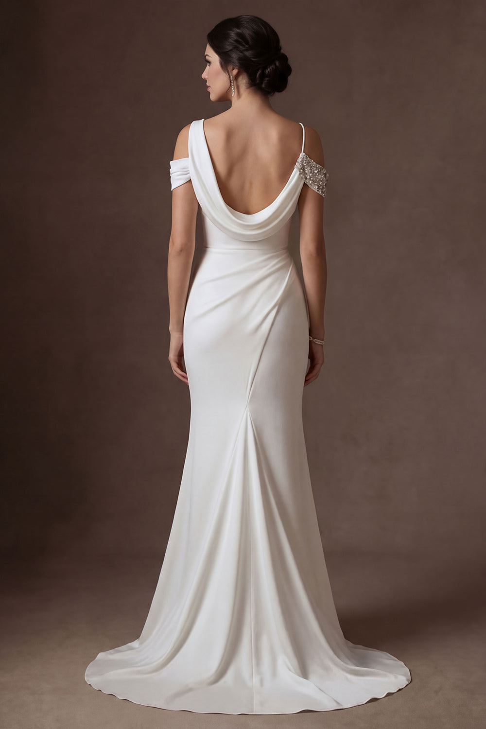Cold Shoulder Mermaid Sleeveless Ruched Long Wedding Dress