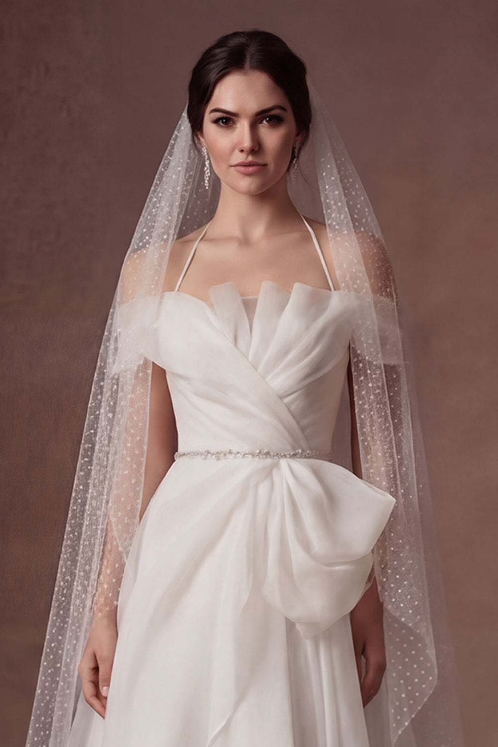 A Line Ruffled Strapless Backless Cold Shoulder Long Wedding Dress