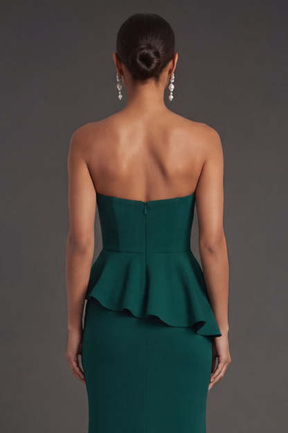 Dark Green Sweetheart Mermaid Ruffled Long Formal Dress with Slit