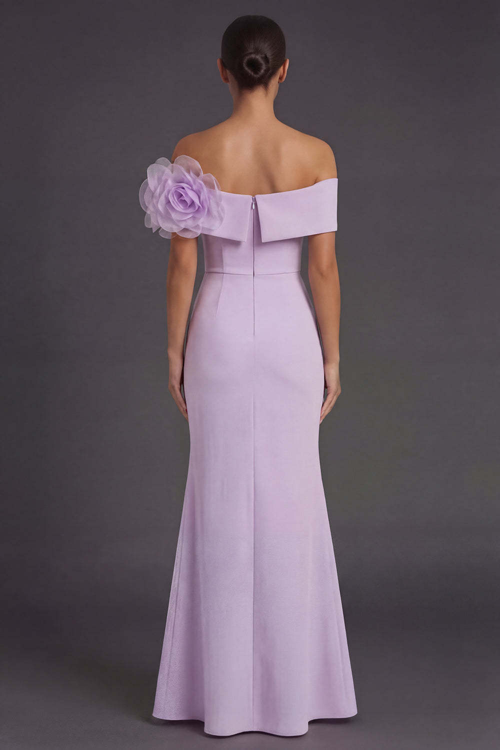Lilac Off the Shoulder Mermaid Flower Long Formal Dress with Slit