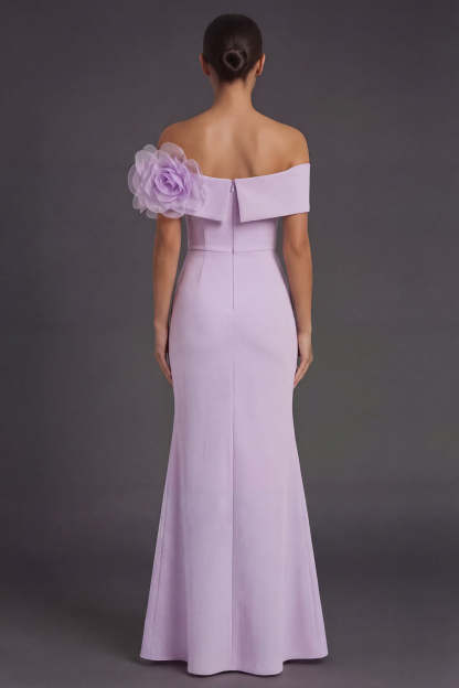 Lilac Off the Shoulder Mermaid Flower Long Formal Dress with Slit