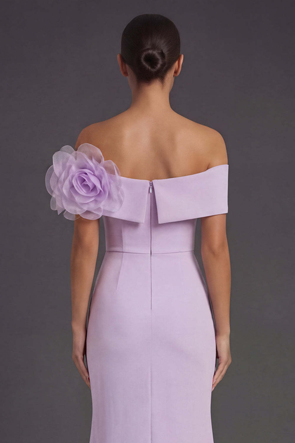 Lilac Off the Shoulder Mermaid Flower Long Formal Dress with Slit