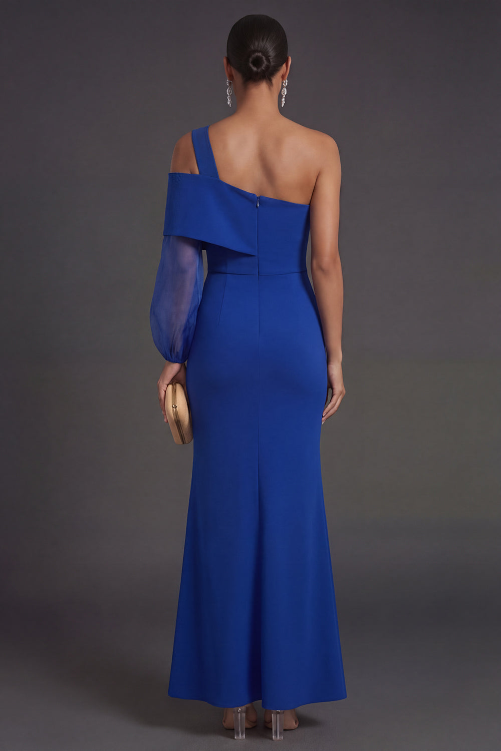 Royal Blue Mermaid Long One Shoulder Formal Dress with Slit