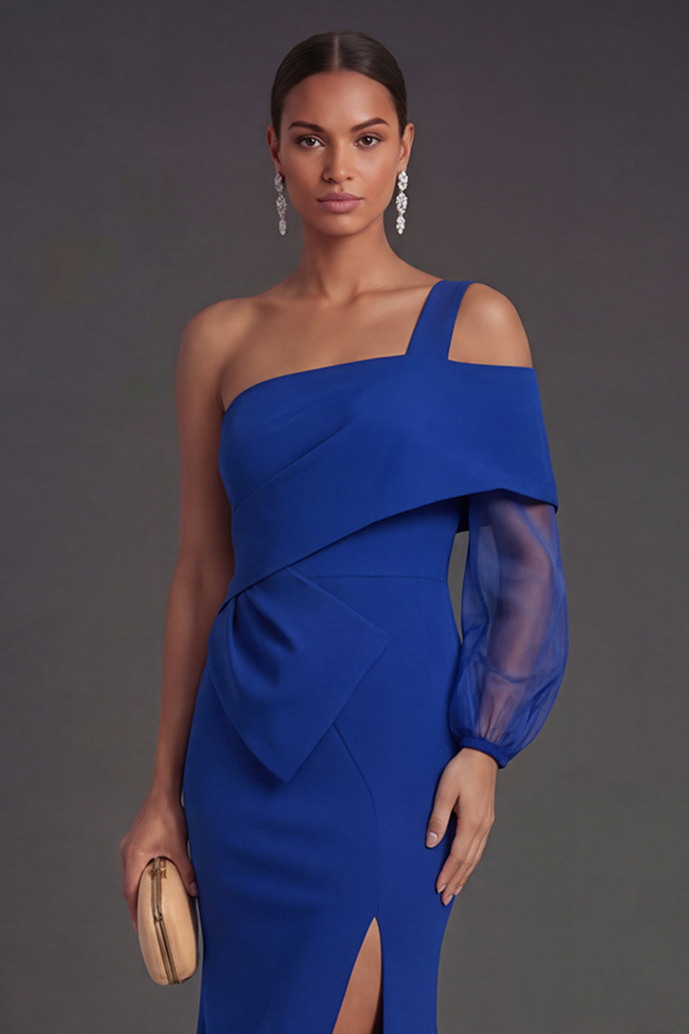 Royal Blue Mermaid Long One Shoulder Formal Dress with Slit