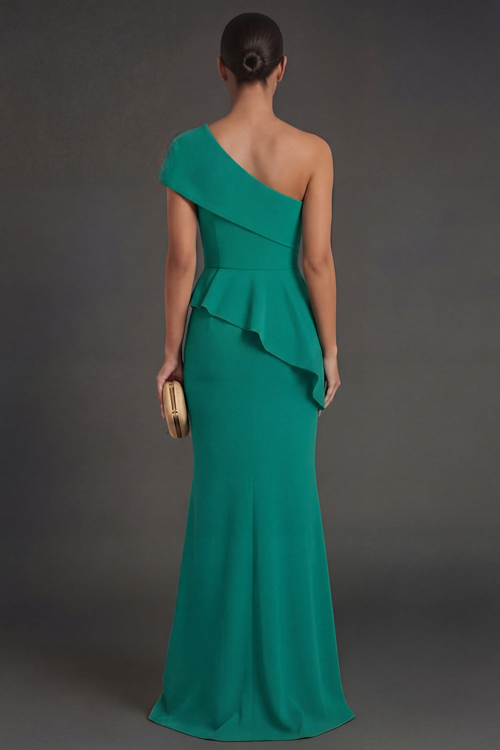 Long Dark Green Mermaid One Shoulder Formal Dress with Slit