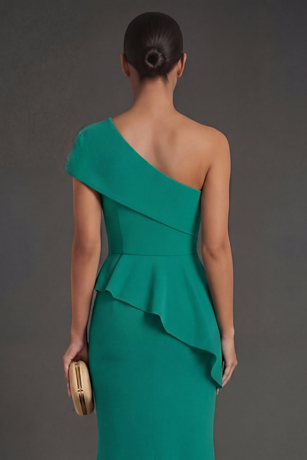 Long Dark Green Mermaid One Shoulder Formal Dress with Slit