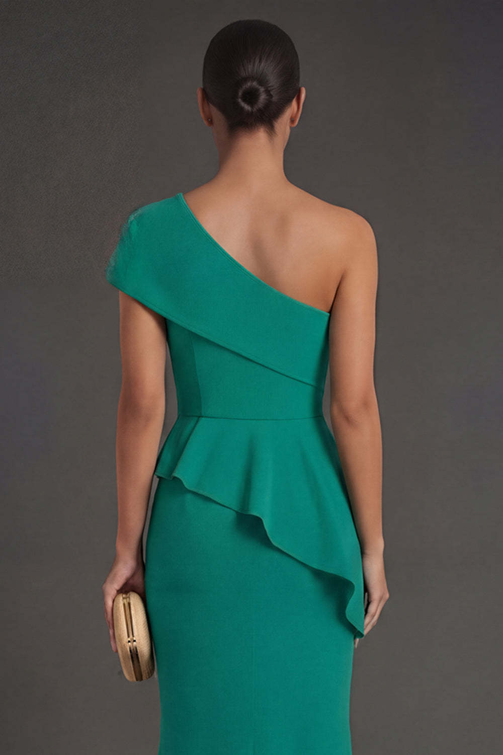 Long Dark Green Mermaid One Shoulder Formal Dress with Slit