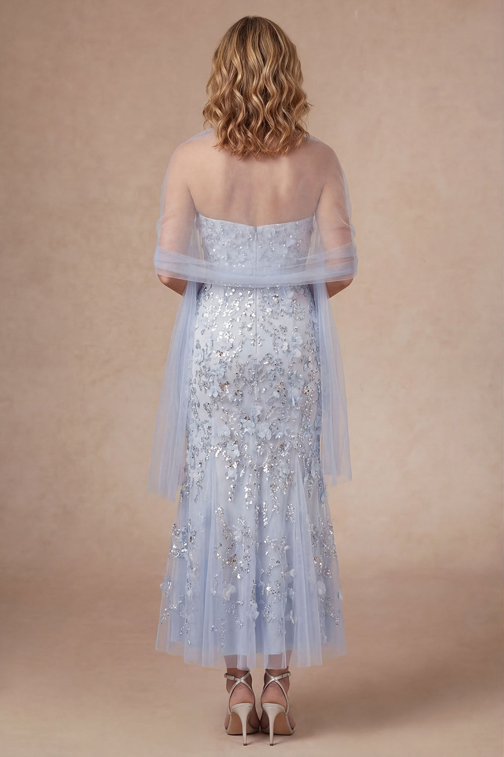 Sheath Sky Blue Sparkly Beaded Appliqued Long Mother of the Bride Dress