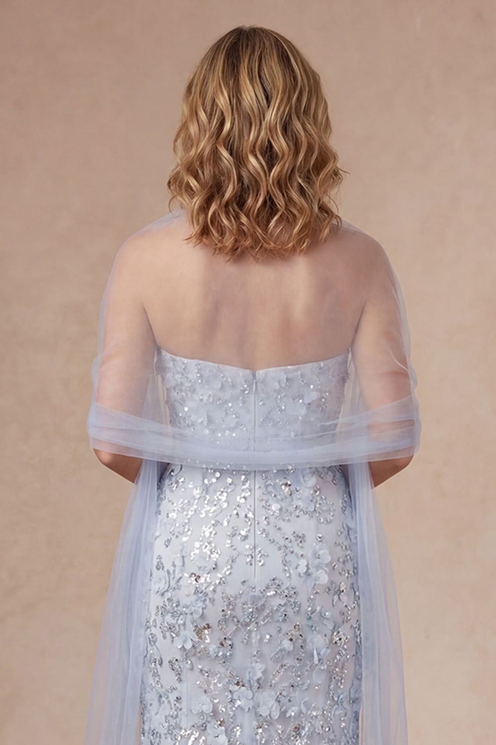 Sheath Sky Blue Sparkly Beaded Appliqued Long Mother of the Bride Dress