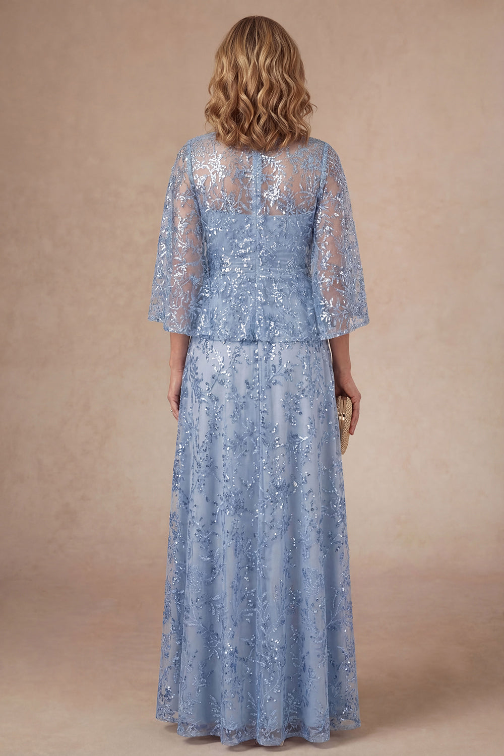 Sky Blue Sparkly Beaded Appliqued Long Mother of the Bride Dress with Slit