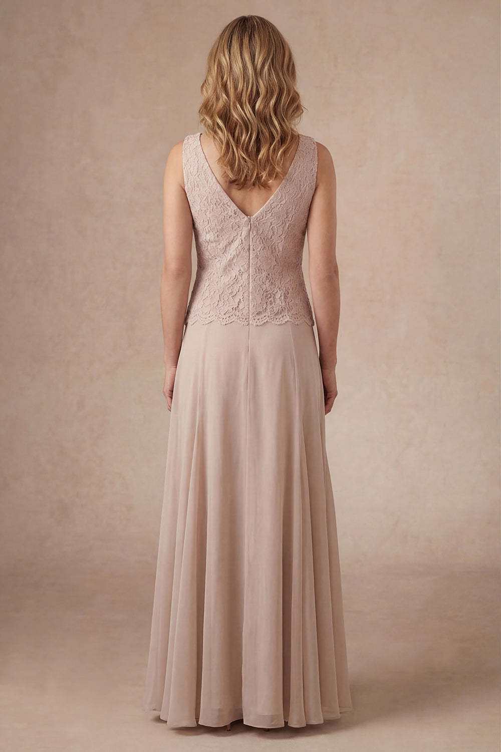 Flutter Sleeves Appliqued A Line Champagne Long Mother of the Bride Dress