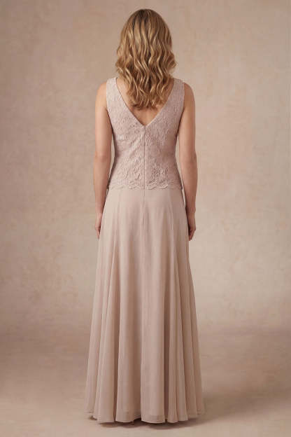 Flutter Sleeves Appliqued A Line Champagne Long Mother of the Bride Dress