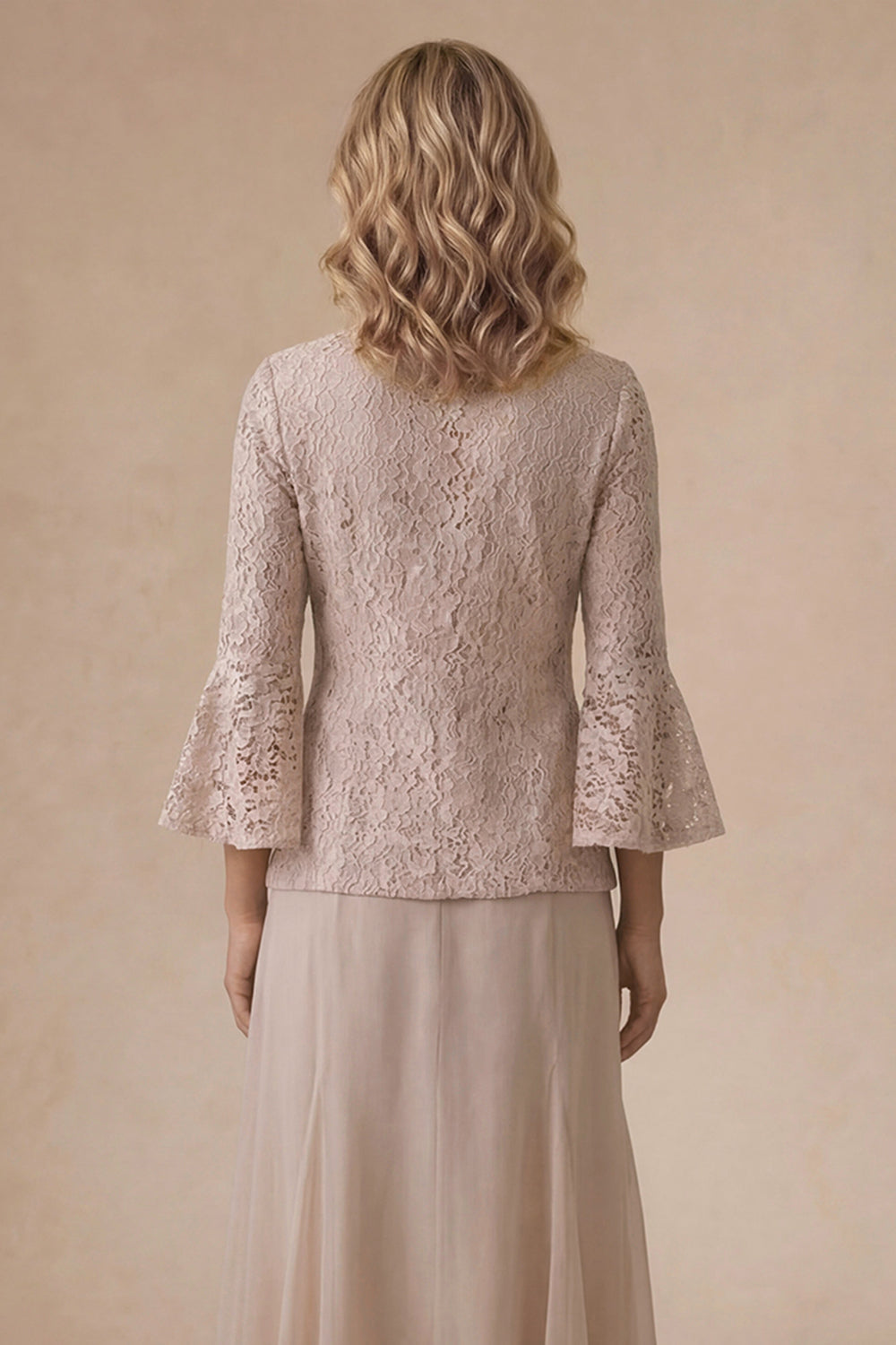 Flutter Sleeves Appliqued A Line Champagne Long Mother of the Bride Dress