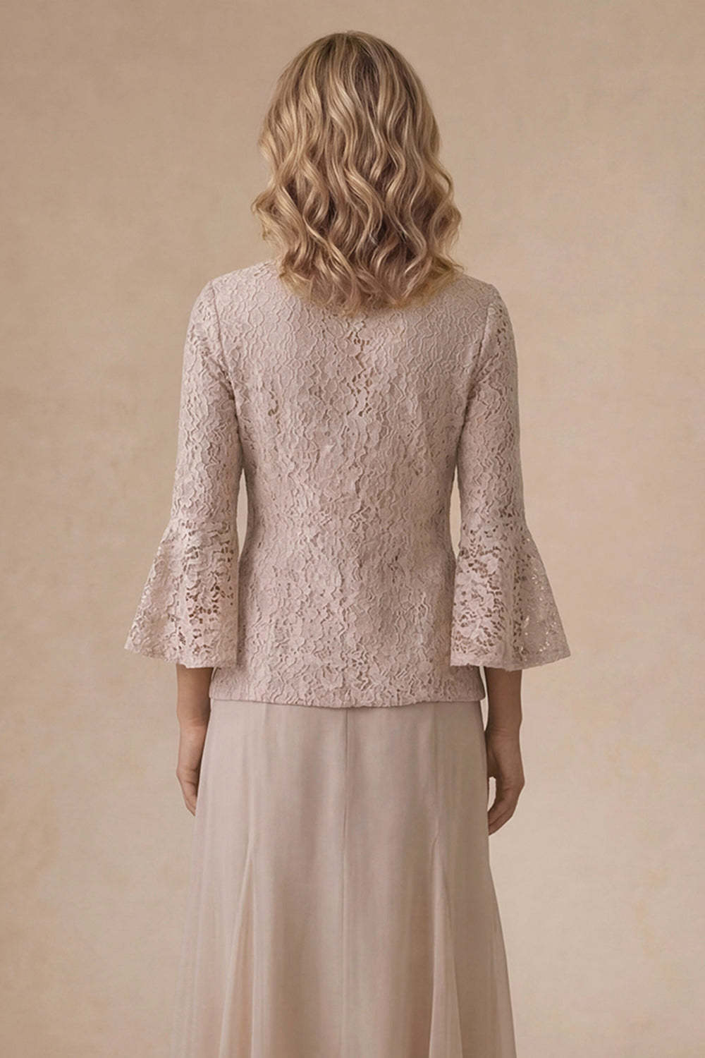 Flutter Sleeves Appliqued A Line Champagne Long Mother of the Bride Dress
