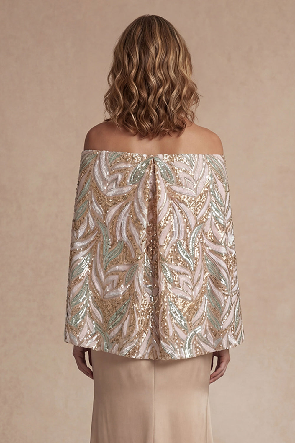 Satin Champagne Mermaid Sparkly Long Mother of the Bride Dress with Cape