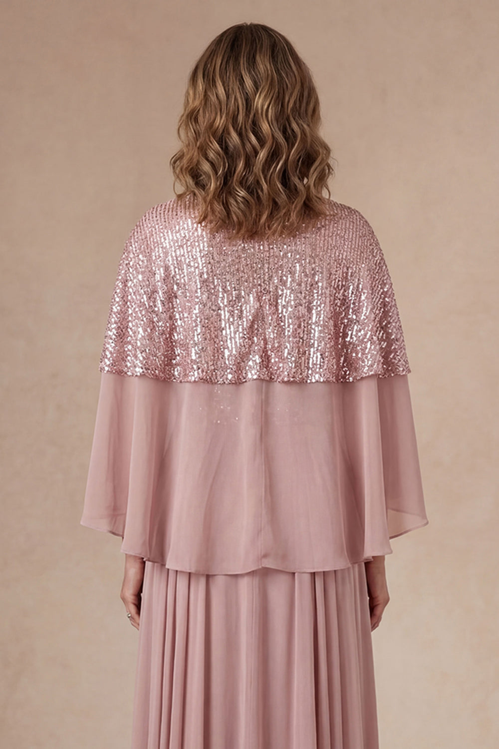 Pleated A Line Dusty Rose Sparkly Long Mother of the Bride Dress with Cape
