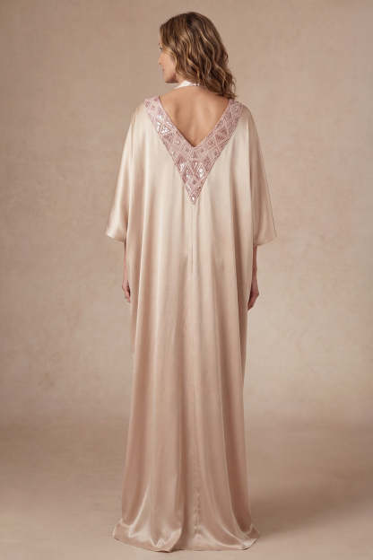 A Line Satin Halter Neck Champagne Long Mother of the Bride Dress with Slit