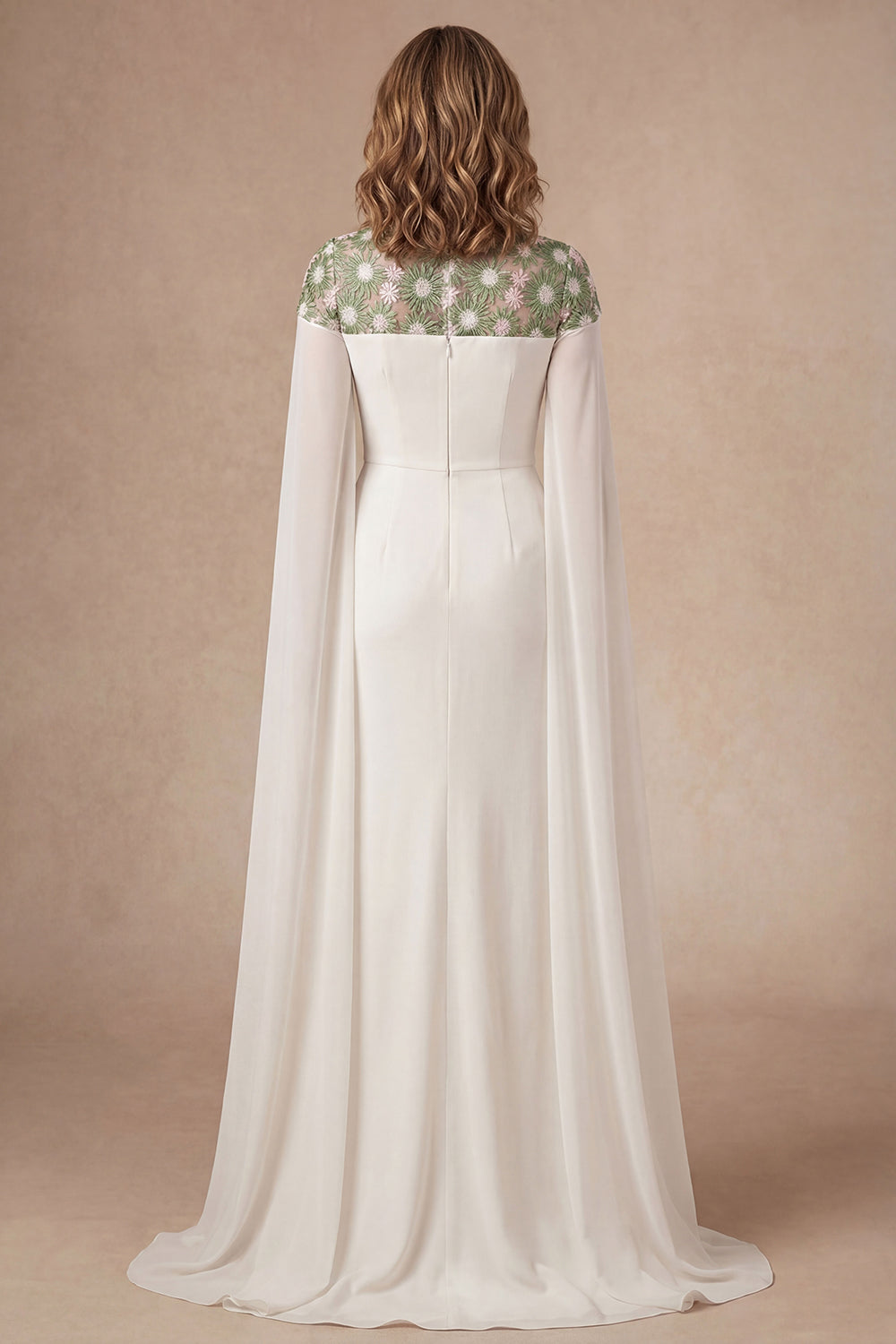 Ivory Sheath Round Neck Long Mother of the Bride Dress with Cape