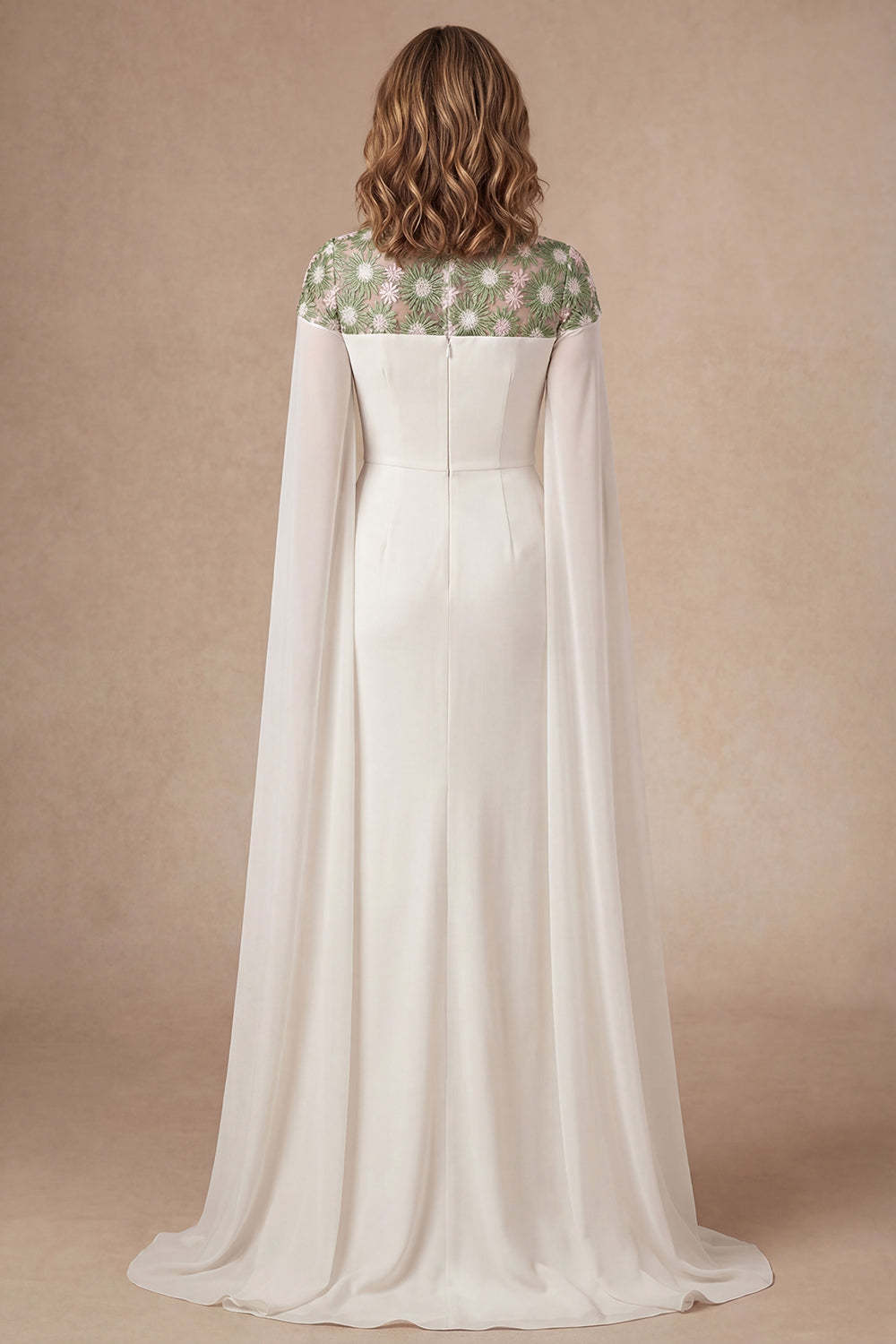 Ivory Sheath Round Neck Long Mother of the Bride Dress with Cape