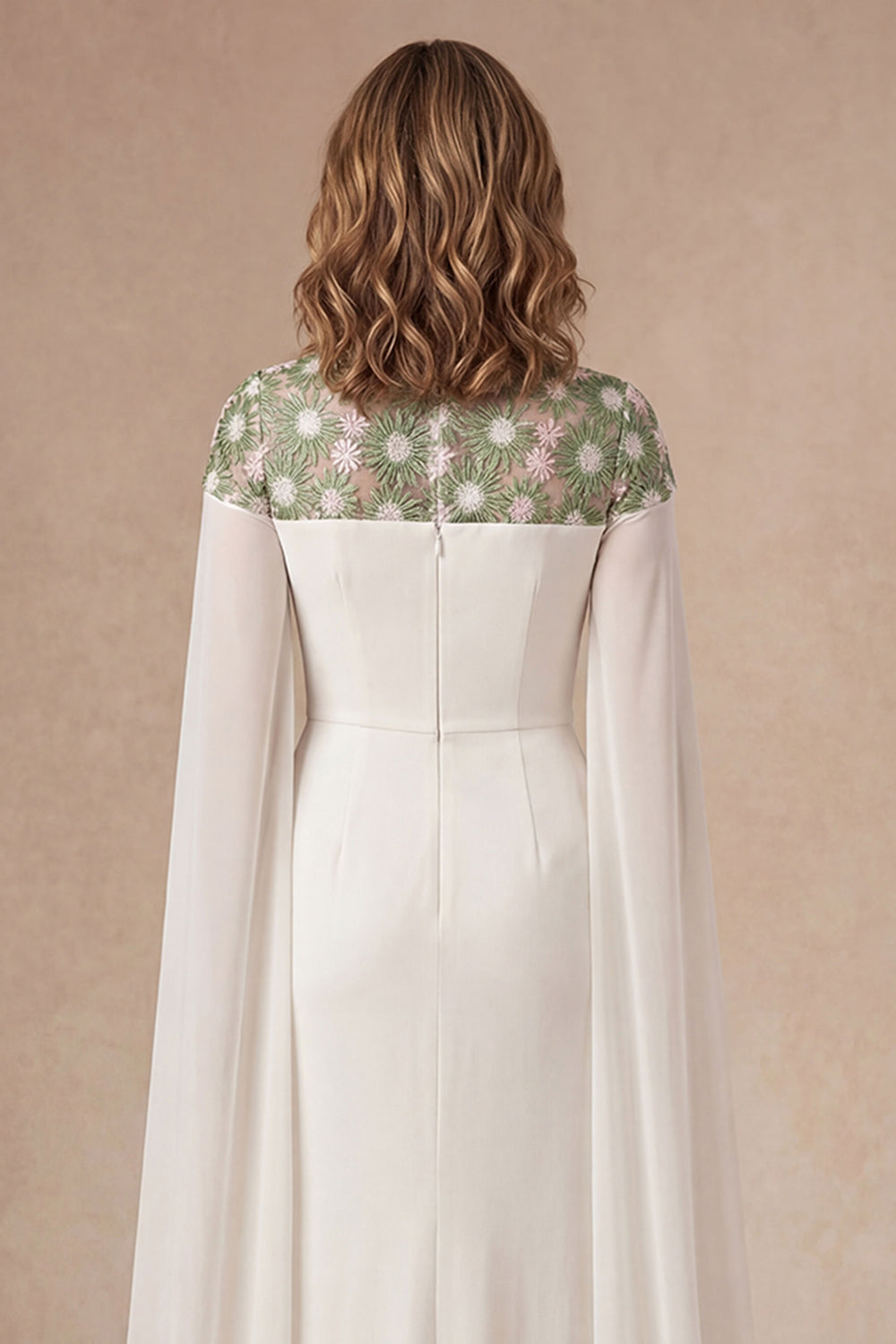 Ivory Sheath Round Neck Long Mother of the Bride Dress with Cape