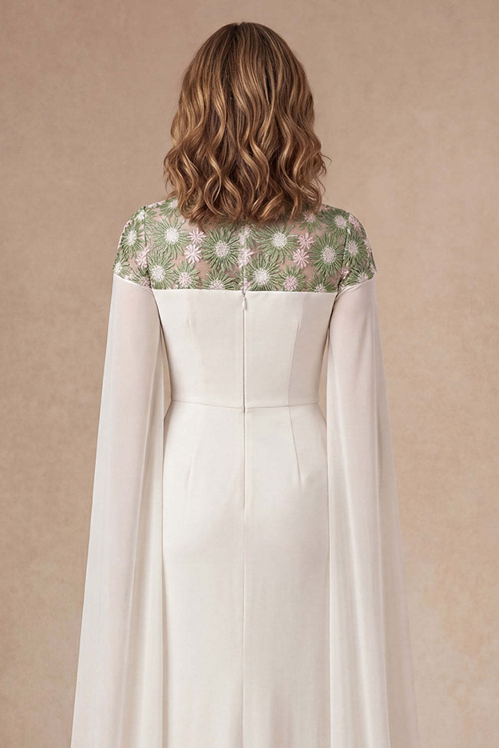 Ivory Sheath Round Neck Long Mother of the Bride Dress with Cape