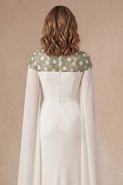 Ivory Sheath Round Neck Long Mother of the Bride Dress with Cape