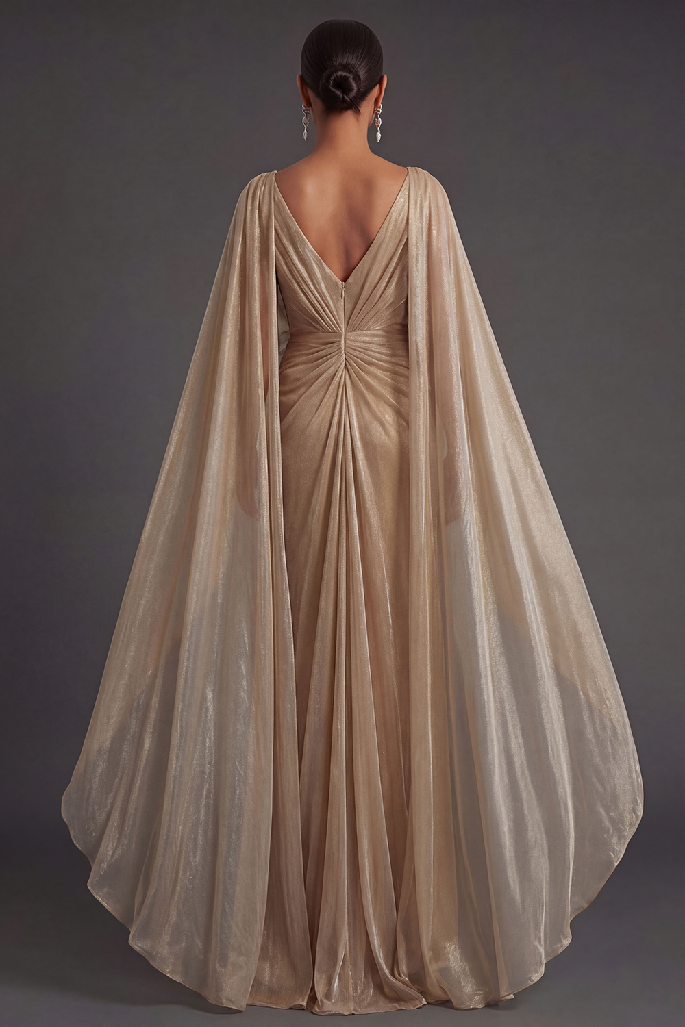 Champagne Ruffled Halter Neck A Line Long Formal Dress