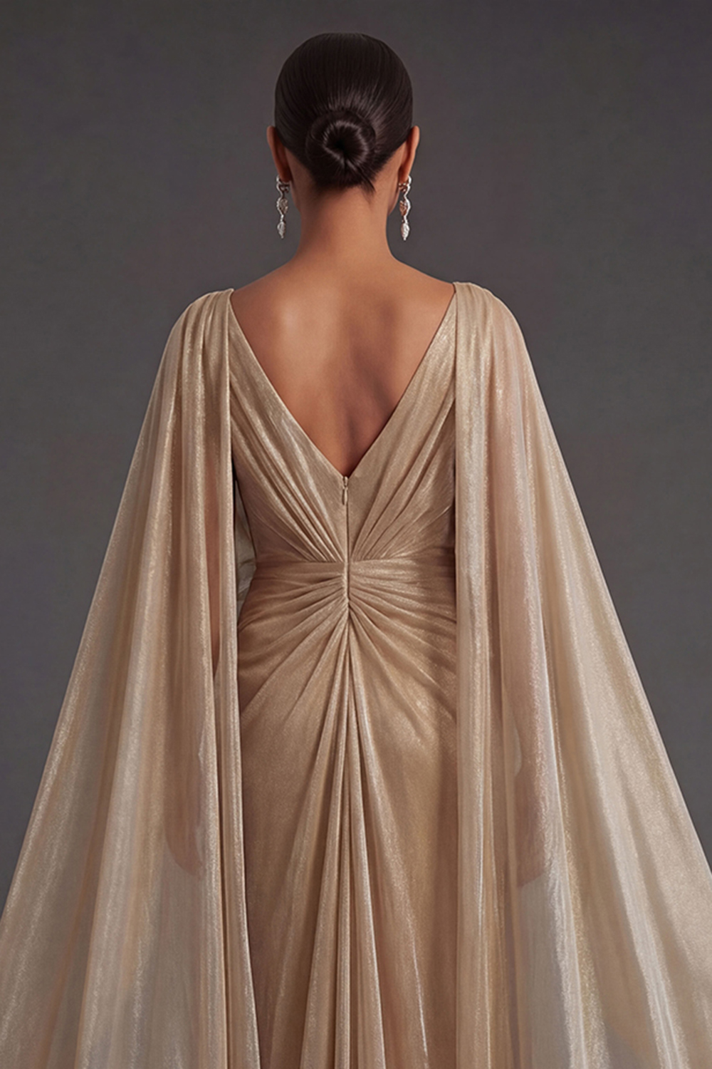 Champagne Ruffled Halter Neck A Line Long Formal Dress