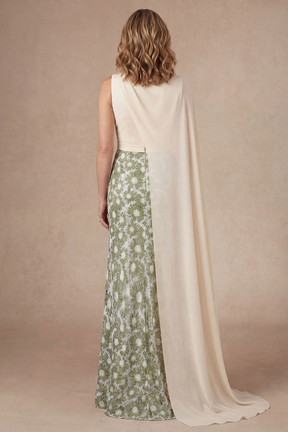 Sheath Green Floral Long Mother of the Bride Dress with Cape