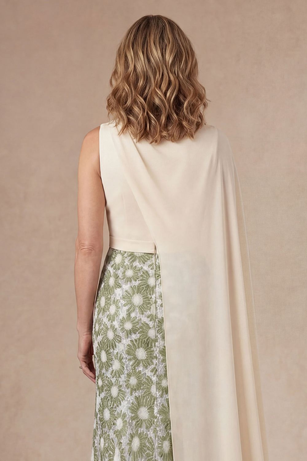 Sheath Green Floral Long Mother of the Bride Dress with Cape