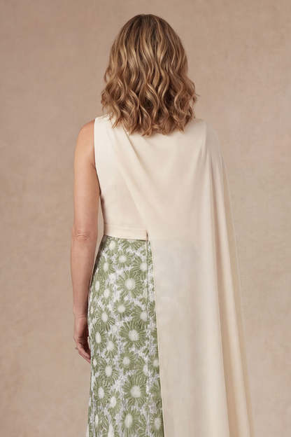 Sheath Green Floral Long Mother of the Bride Dress with Cape