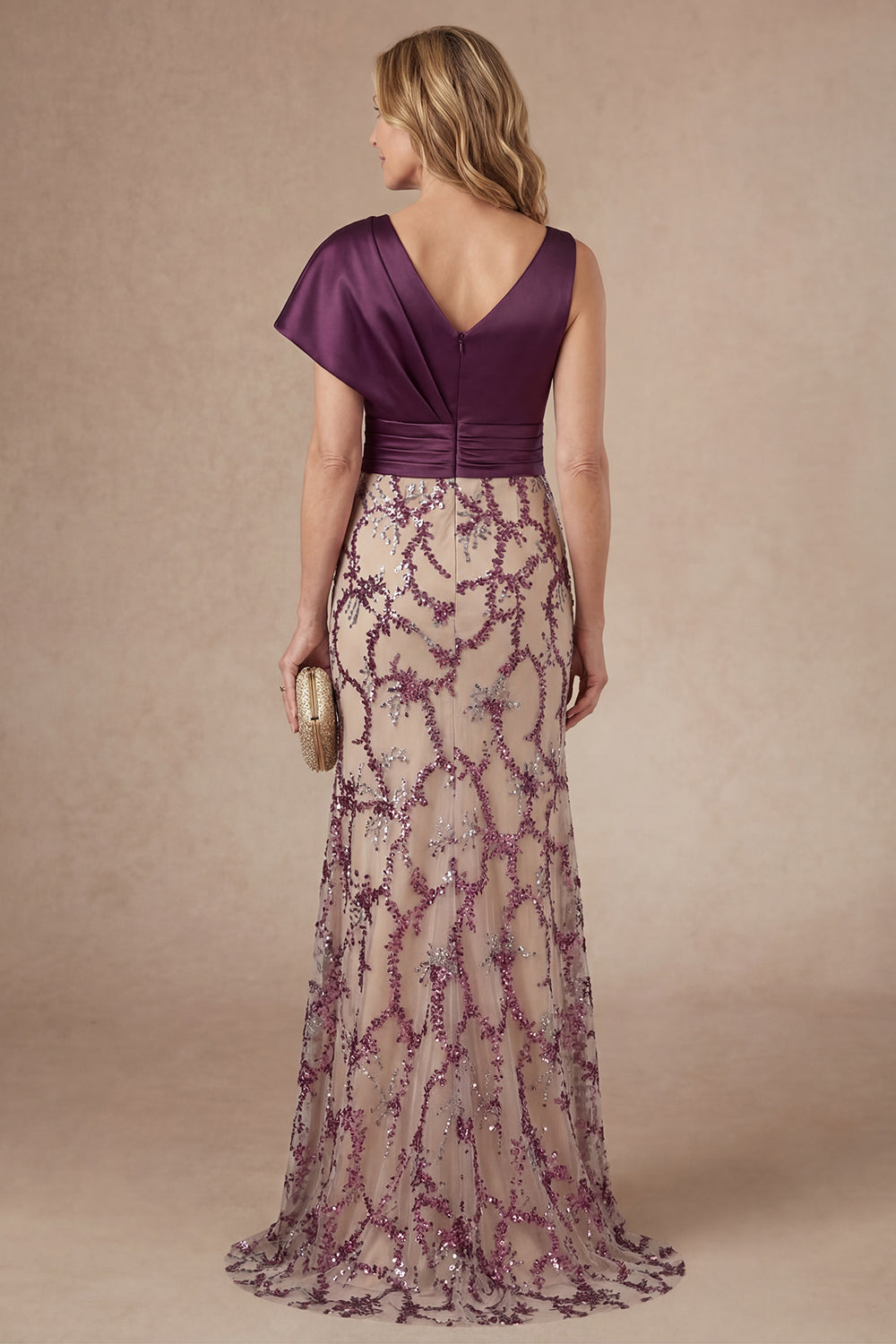 Dark Purple V Neck Mermaid Sleeveless Long Mother of the Bride Dress