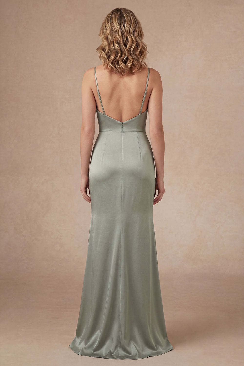 Light Green Satin Sheath Spaghetti Straps Long Mother of the Bride Dress with Cape